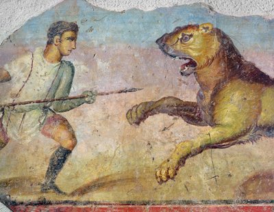 Un gladiateur combattant un lion, de l